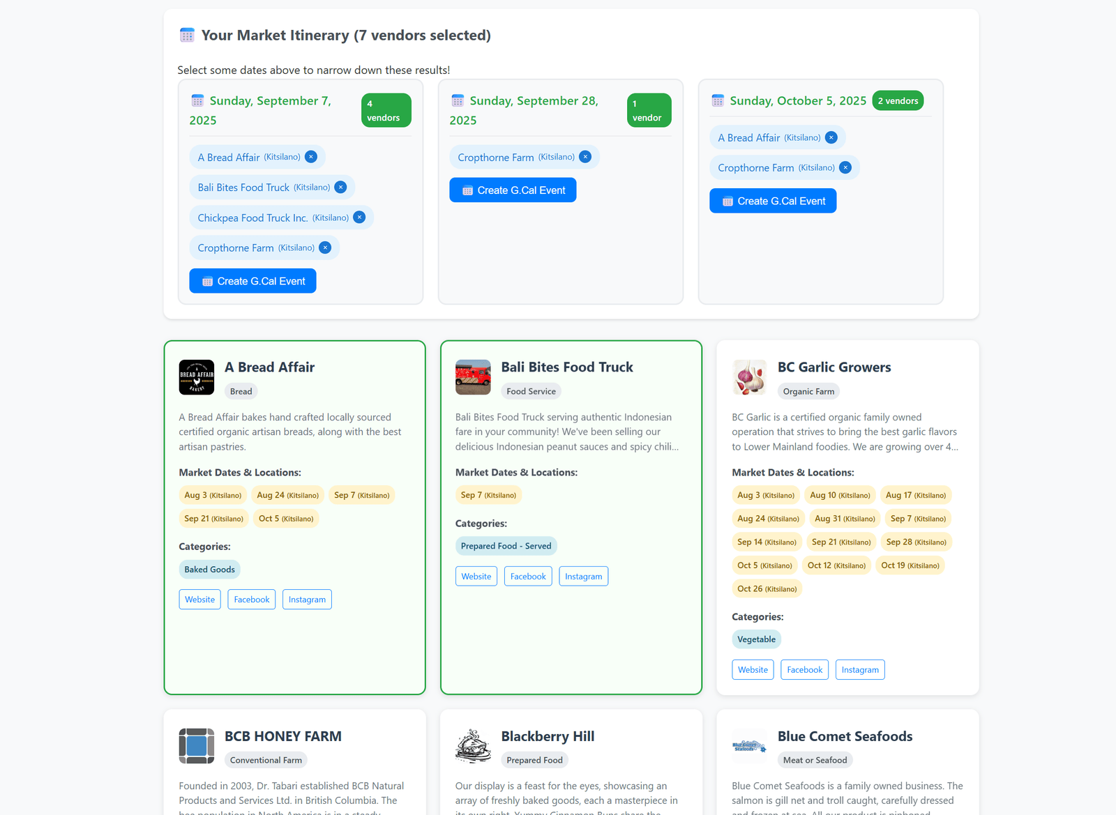 Farmer's Market Vendors